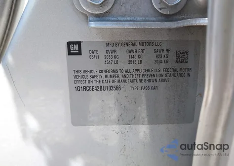 2011 Chevrolet Volt из США, поврежденный, VIN 1G1RC6E42BU103566